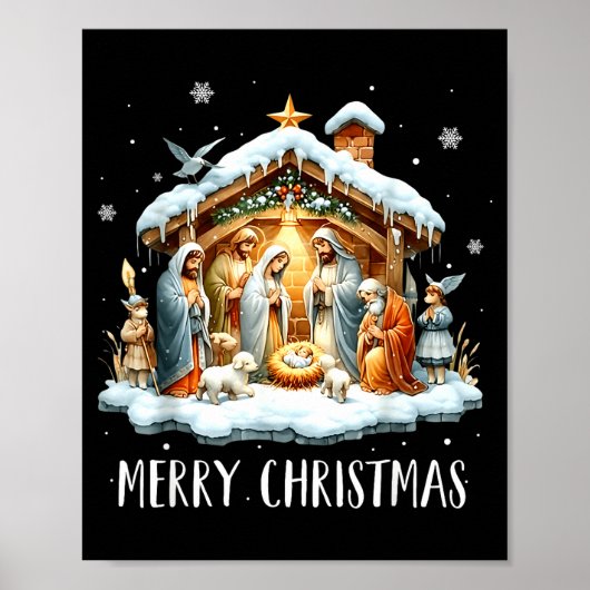Merry Christmas Nativity Scene North Star Baby Jes Poster (Vorne)