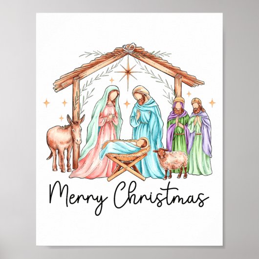 Merry Christmas Nativity Scene North Star Baby Jes Poster (Vorne)