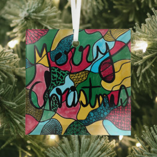 MERRY CHRISTMAS NEUROGRAPHIC & BLACK LINIE ORNAMENT AUS GLAS