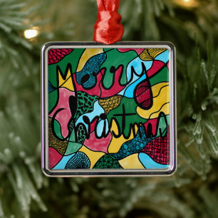 MERRY CHRISTMAS NEUROGRAPHIC & BLACK LINIE ORNAMENT AUS METALL