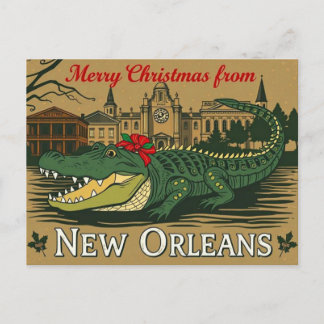 Merry Christmas New Orleans Alligator Feiertagspostkarte