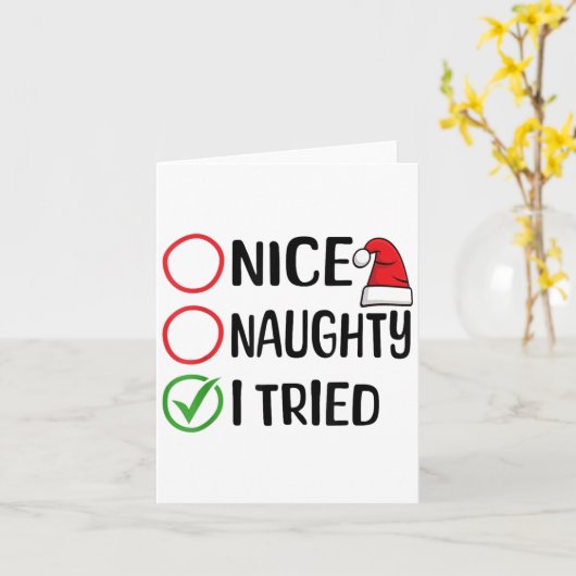 Merry Christmas Nice Naughty I Tried Christmas Lis Karte (Gelbe Blume)