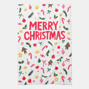 MERRY CHRISTMAS Niedlich Doodle Whimsical CUSTOM Geschirrtuch