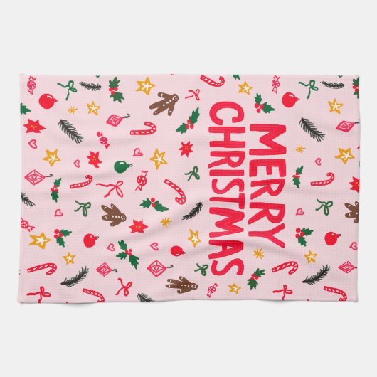 MERRY CHRISTMAS Niedlich Doodle Whimsical CUSTOM Geschirrtuch (Horizontal)