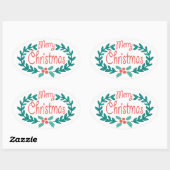 MERRY CHRISTMAS NIEDLICHER HAND GEZEICHNET HOLLY W OVALER AUFKLEBER (Blatt)