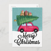 MERRY CHRISTMAS | Niedliches Urlaubsauto Feiertagspostkarte (Vorne/Hinten)