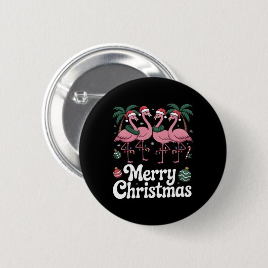 Merry Christmas Nk Flamingo Santa Hat Xmas Light T Button (Vorne & Hinten)