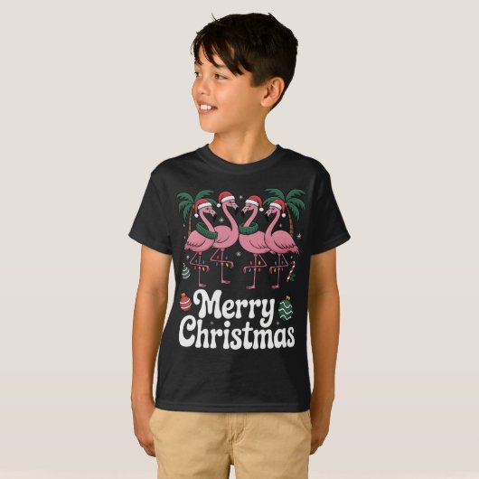 Merry Christmas Nk Flamingo Santa Hat Xmas Light T T-Shirt (Vorne ganz)