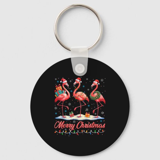 Merry Christmas Nk Flamingo Santa Xmas Womens Mens Schlüsselanhänger (Vorderseite)