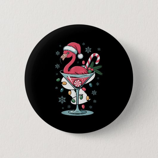 Merry Christmas Nk Flamingo Wine Drinking Lights X Button (Vorderseite)