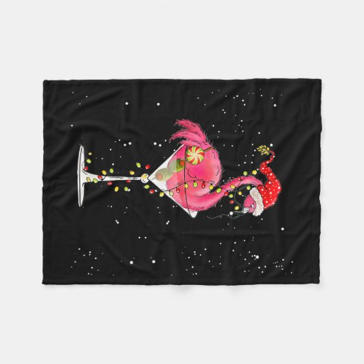 Merry Christmas Nk Flamingo Wine Drinking Lights X Fleecedecke (Vorderseite (Horizontal))