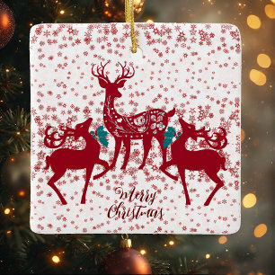 Merry Christmas Nordic Reindeer Snowflakes Scandia Keramikornament