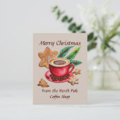 Merry Christmas North Pole Coffee Shop Postkarte (Stehend Vorderseite)