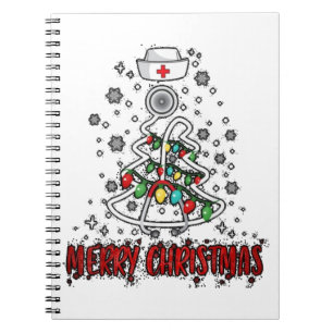Merry Christmas Nurse Shirt Stethoscope Tree Light Notizblock