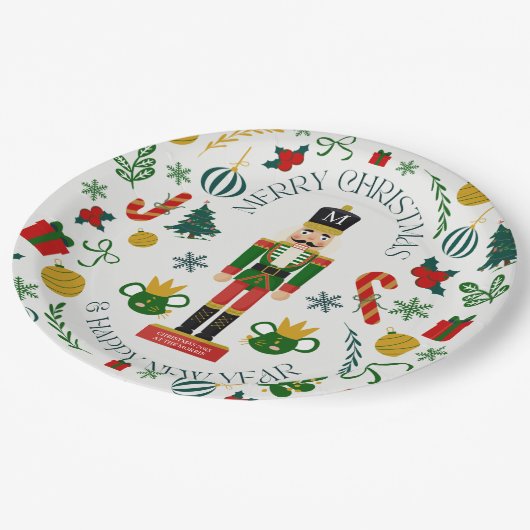 Merry Christmas Nutcracker kundenspezifische Monog Pappteller (Schrägansicht)