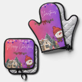 Merry Christmas Ofenhandschuh & Topflappen-Set (Vorderseite/Rückseite)