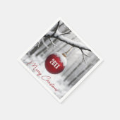 Merry Christmas Ornament On Snowy Branch Serviette (Ecke)