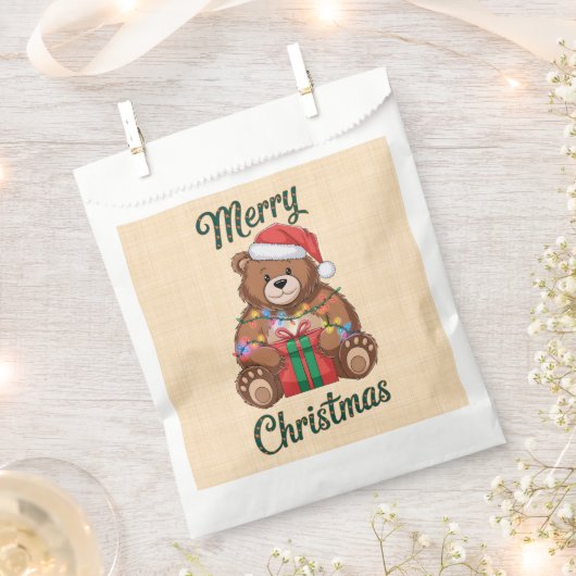 Merry Christmas - Ourson und Weihnachtsgeschenk Geschenktütchen (Ausgeschnitten)