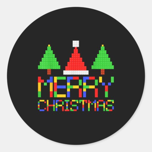 Merry Christmas Pajamas Blocks Building Lovers Boy Runder Aufkleber (Vorderseite)