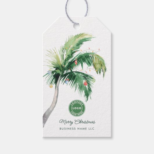 Merry Christmas Palm Tree Coastal Business Logo Geschenkanhänger (Vorderseite)