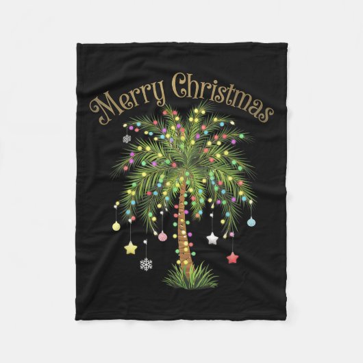 Merry Christmas Palm Tree Light Hawaiian Trocal Ch Fleecedecke (Vorderseite)