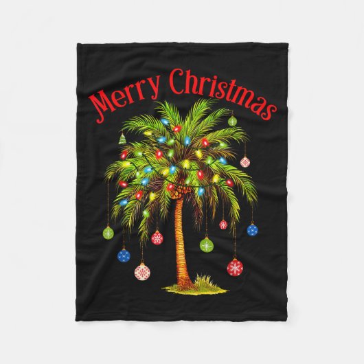 Merry Christmas Palm Tree Light Hawaiian Trocal Ch Fleecedecke (Vorderseite)