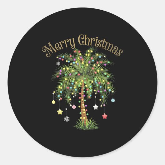 Merry Christmas Palm Tree Light Hawaiian Trocal Ch Runder Aufkleber (Vorderseite)