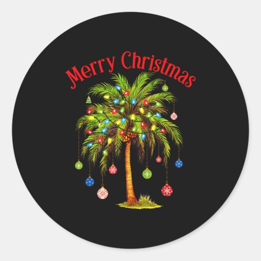 Merry Christmas Palm Tree Light Hawaiian Trocal Ch Runder Aufkleber (Vorderseite)