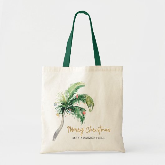 Merry Christmas Palm Tree School Teacher Custom Tragetasche (Vorne)