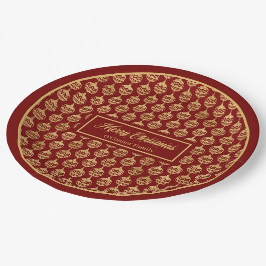 Merry Christmas Paper Plates Luxe Red Gold Accent Pappteller (Schrägansicht)