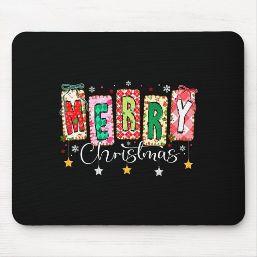 Merry Christmas Patchwork Coquette Bow Xmas Girl W Mousepad (Vorne)