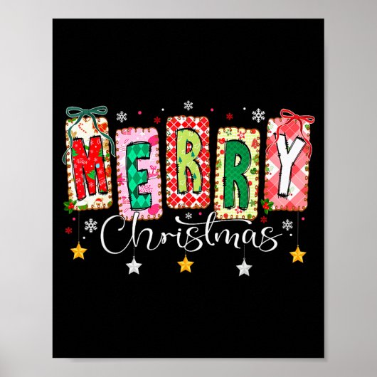 Merry Christmas Patchwork Coquette Bow Xmas Girl W Poster (Vorne)