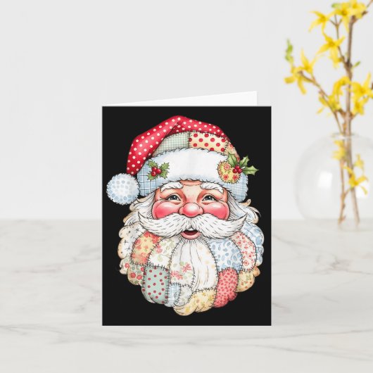 Merry Christmas Patchwork Santa Claus Face X-mas H Karte (Gelbe Blume)