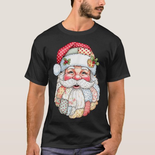 Merry Christmas Patchwork Santa Claus Face X-mas H T-Shirt (Vorderseite)