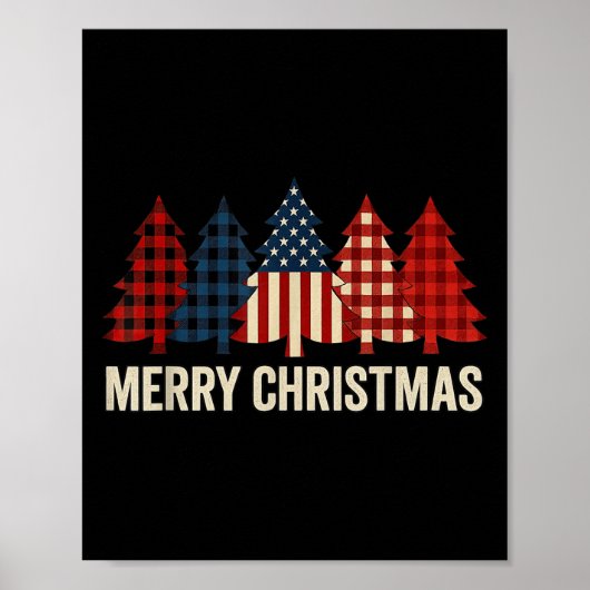 Merry Christmas Patriotic Usa Flag Tree Xmas Holid Poster (Vorne)