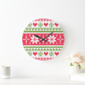 Merry Christmas pattern 3 Große Wanduhr (Zuhause)