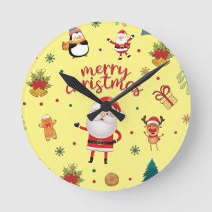 Merry Christmas Pattern Runde Wanduhr