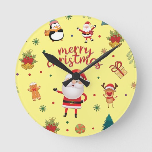 Merry Christmas Pattern Runde Wanduhr (Vorderseite)