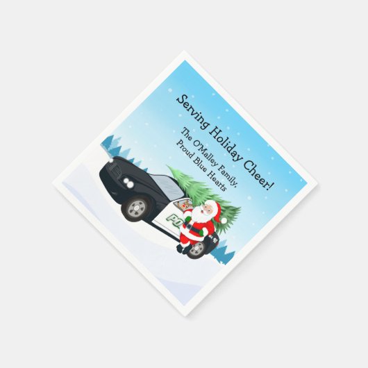 Merry Christmas PD Police Officer Santa Cop Car Serviette (Ecke)