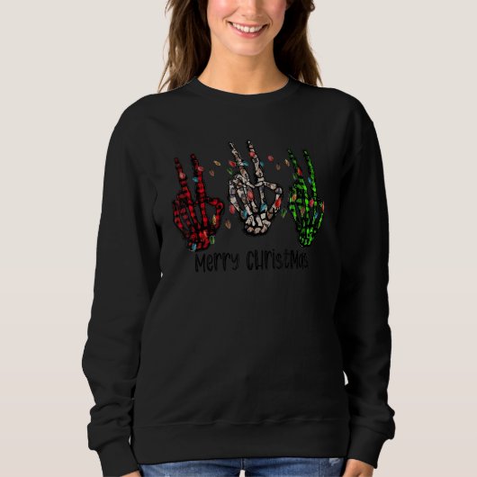 Merry Christmas Peace Skeleton Hand Peace Xmas Sweatshirt (Vorderseite)