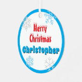 Merry Christmas Peace Snowflakes Name Ornament Aus Metall (Vorderseite links)