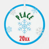 Merry Christmas Peace Snowflakes Red Name Ornament Aus Metall (Rückseite)