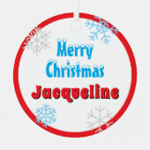 Merry Christmas Peace Snowflakes Red Name Ornament Aus Metall (Vorderseite)