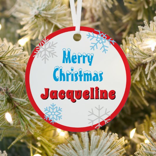 Merry Christmas Peace Snowflakes Red Name Ornament Aus Metall (InSitu)