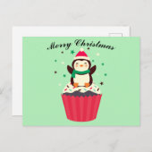 Merry Christmas Penguin Cupcake Postcard Postkarte (Vorne/Hinten)