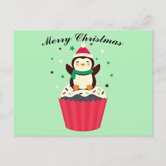 Merry Christmas Penguin Cupcake Postcard Postkarte (Vorderseite)