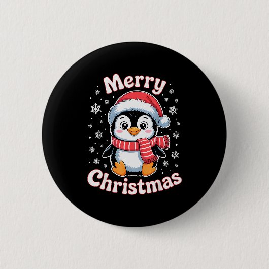 Merry Christmas Penguin Cute Santa Hat Snowflake H Button (Vorderseite)