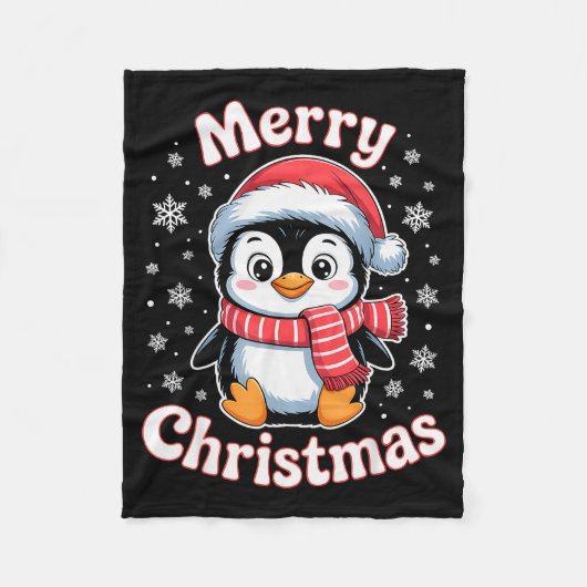 Merry Christmas Penguin Cute Santa Hat Snowflake H Fleecedecke (Vorderseite)