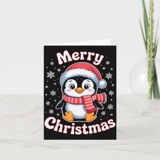 Merry Christmas Penguin Cute Santa Hat Snowflake H Karte (Vorderseite)