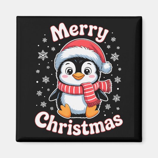 Merry Christmas Penguin Cute Santa Hat Snowflake H Magnet (Vorne)